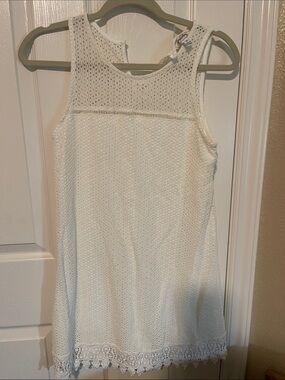 Speechless White Crochet Tank Dress with Lace Hem